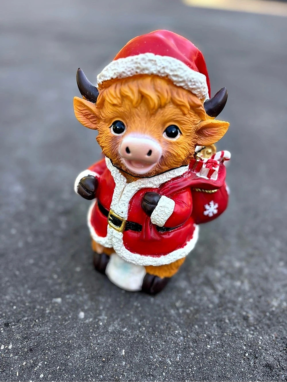 Santa Cow Holiday Figurine in Red & Brown